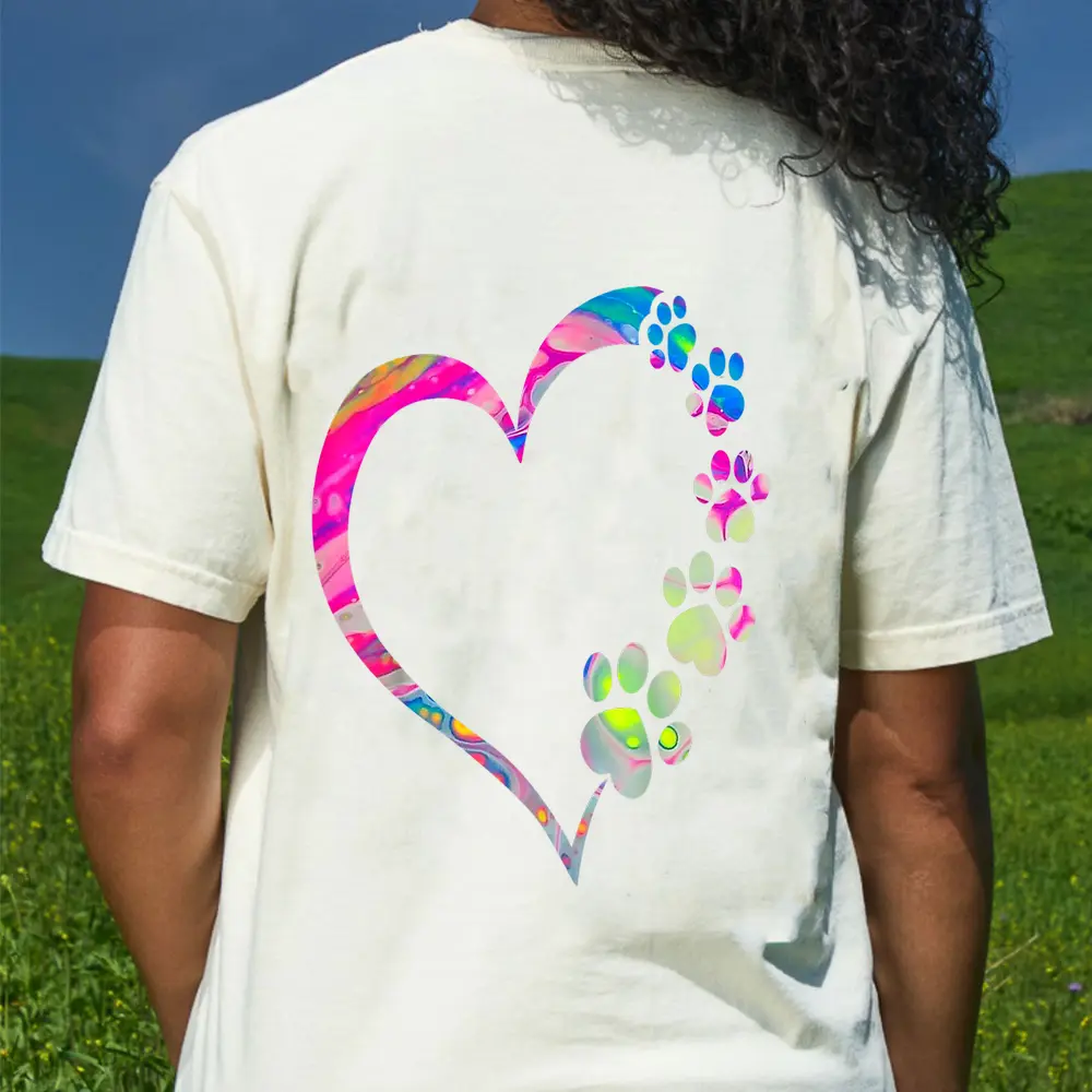 Tie Dye Design - Dog Mom Dad Puppy Love Dogs Paw Print Heart T-Shirt - Cream