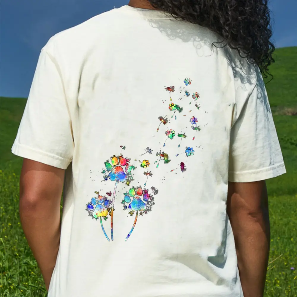 Tie Dye Dog Paw Flower Fly Dandelion Funny Paw Dog Lover T-Shirt - Cream