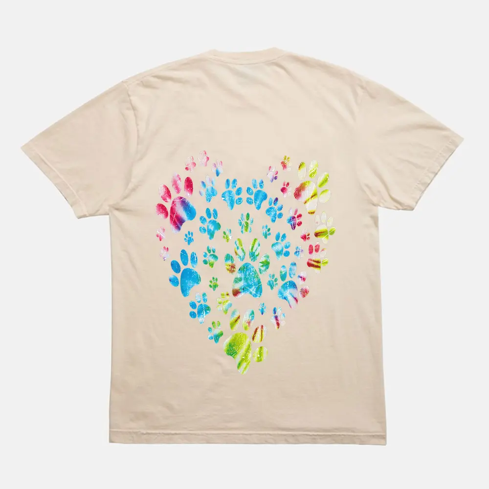 Tie Dye Love Dog Paw Print Animal Paw Dog Lover T-Shirt - Cream Tie Dye Love Dog Paw Print Animal Paw Dog Lover T-Shirt - Cream
