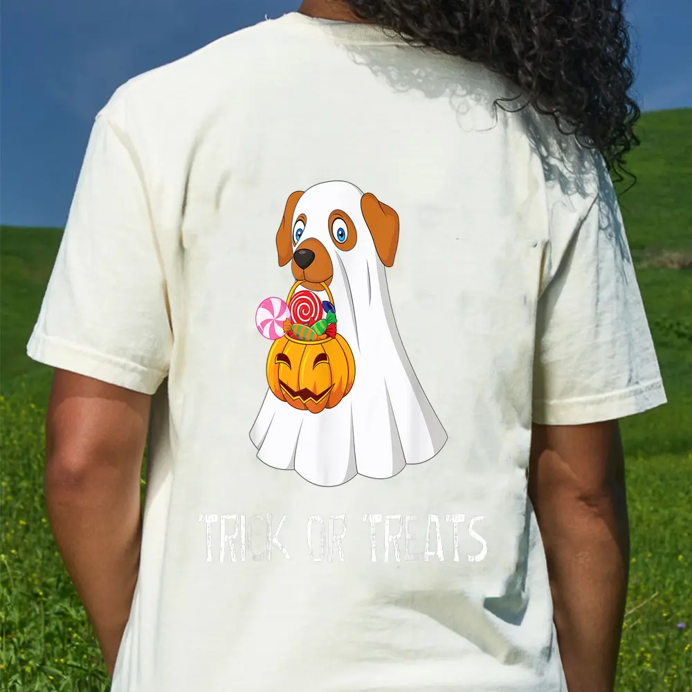 Trick Or Treats Funny Ghost Dog Cute Halloween Ns Girls T-Shirt - Cream