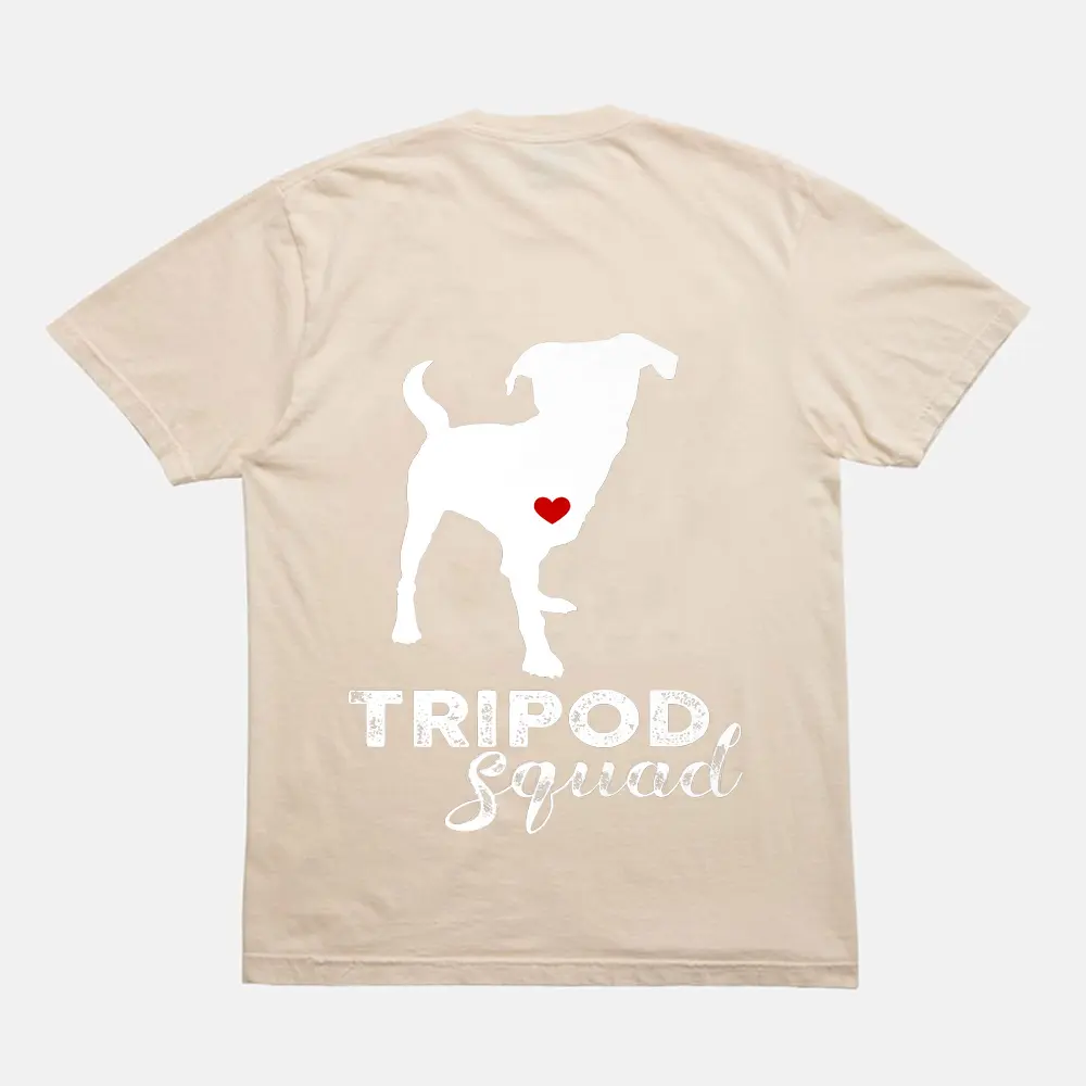Tripod Squad Left Front Leg Ampu Three Legged Dog T-Shirt - Cream Tripod Squad Left Front Leg Ampu Three Legged Dog T-Shirt - Cream
