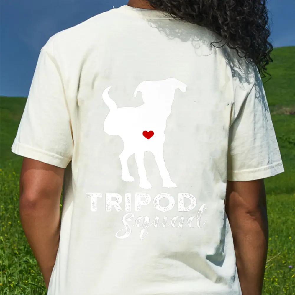 Tripod Squad Right Back Leg Ampu Tripaw Dogs T-Shirt - Cream