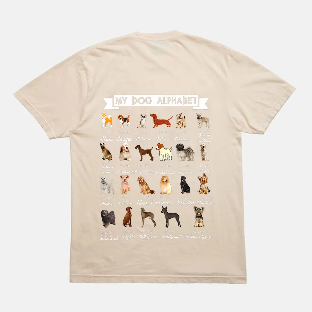 Types Of Dogs Alphabet A-Z Dog Identification Dog Lover T-Shirt - Cream Types Of Dogs Alphabet A-Z Dog Identification Dog Lover T-Shirt - Cream