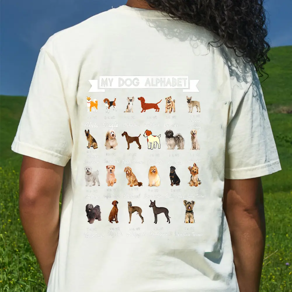 Types Of Dogs Alphabet A-Z Dog Identification Dog Lover T-Shirt - Cream