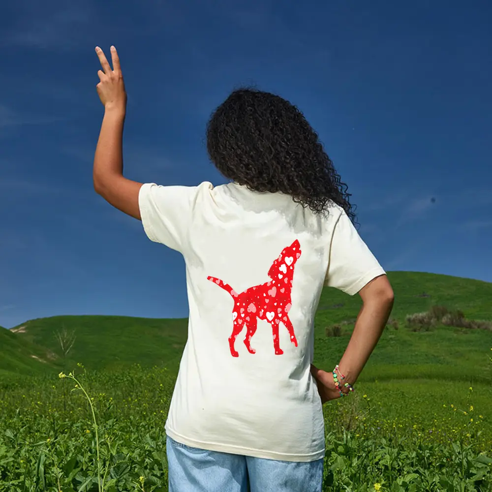 Valentines Matching Couple Love Hearts Beagle Dog T-Shirt - Cream Valentines Matching Couple Love Hearts Beagle Dog T-Shirt - Cream