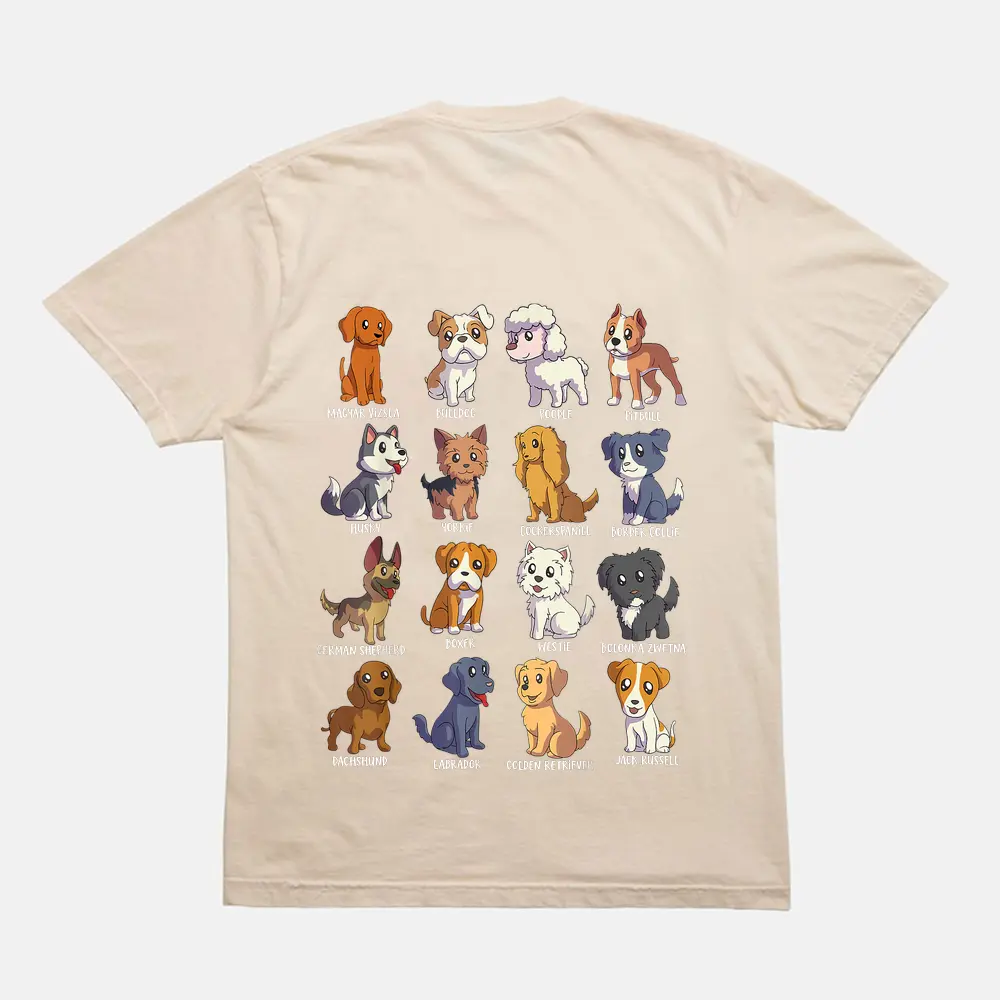 Various Kawaii Cartoon Dogs - Dog Breeds T-Shirt - Cream Various Kawaii Cartoon Dogs - Dog Breeds T-Shirt - Cream