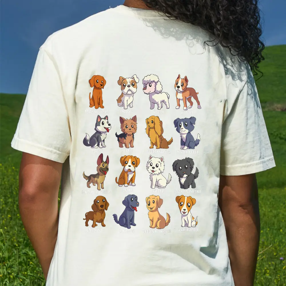 Various Kawaii Cartoon Dogs - Dog Breeds T-Shirt - Cream