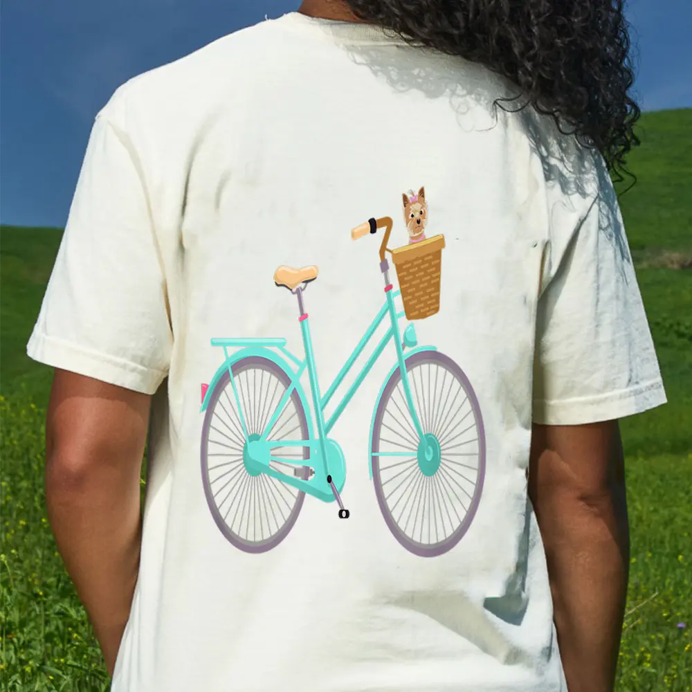 Vintage Antique Bicycle Adorable Puppy Dog In Basket T-Shirt - Cream