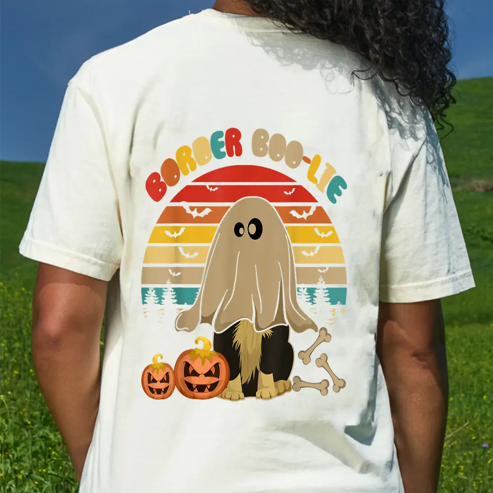 Vintage Border Collie Boo Ghost Halloween Border Collie Dog T-Shirt - Cream
