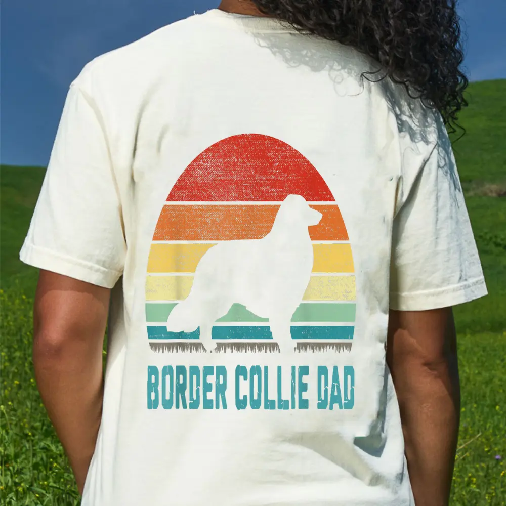 Vintage Border Collie Dad - Dog Lover T-Shirt - Cream