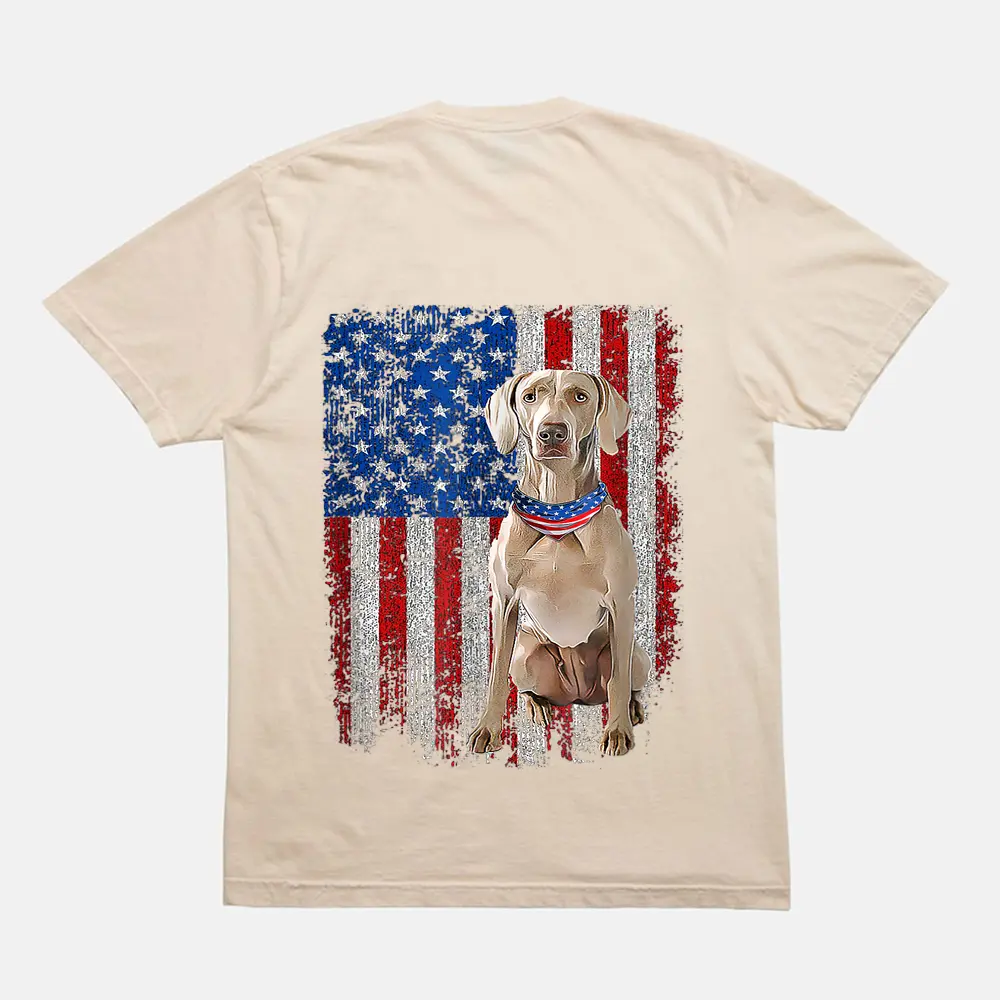 Vintage Patriotic Weimaraner American Flag Dog Lover T-Shirt - Cream Vintage Patriotic Weimaraner American Flag Dog Lover T-Shirt - Cream