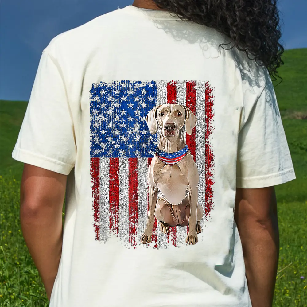 Vintage Patriotic Weimaraner American Flag Dog Lover T-Shirt - Cream