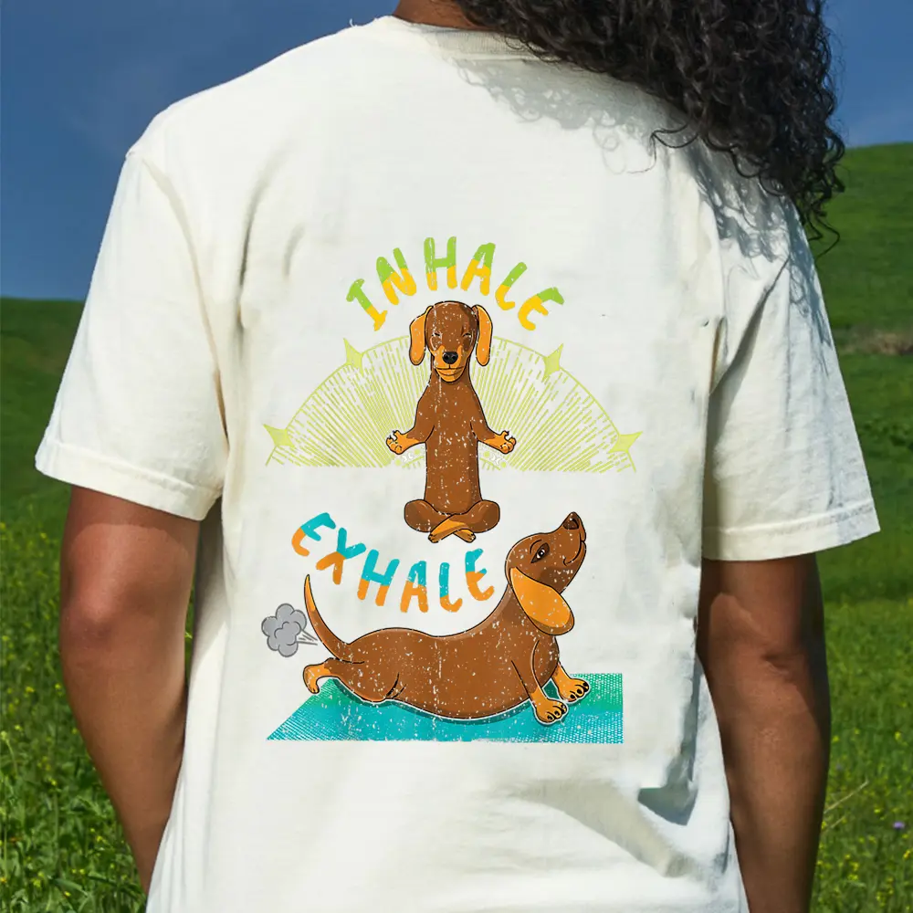 Vintage Zen Namaste Animal Meditation Kawaii Dog Yoga T-Shirt - Cream