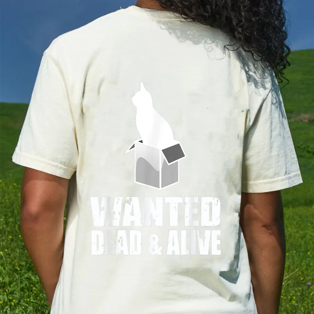 Wanted Dead And Alive Schrodingers Cat Box Experiment T-Shirt - Cream