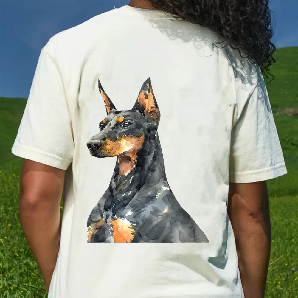 Watercolor Portrait Doberman Pinscher For Dog Owners Ver 1 T-Shirt - Cream