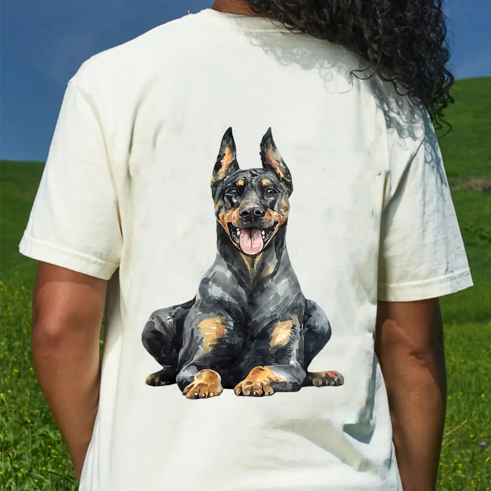 Watercolor Portrait Doberman Pinscher For Dog Owners Ver 2 T-Shirt - Cream