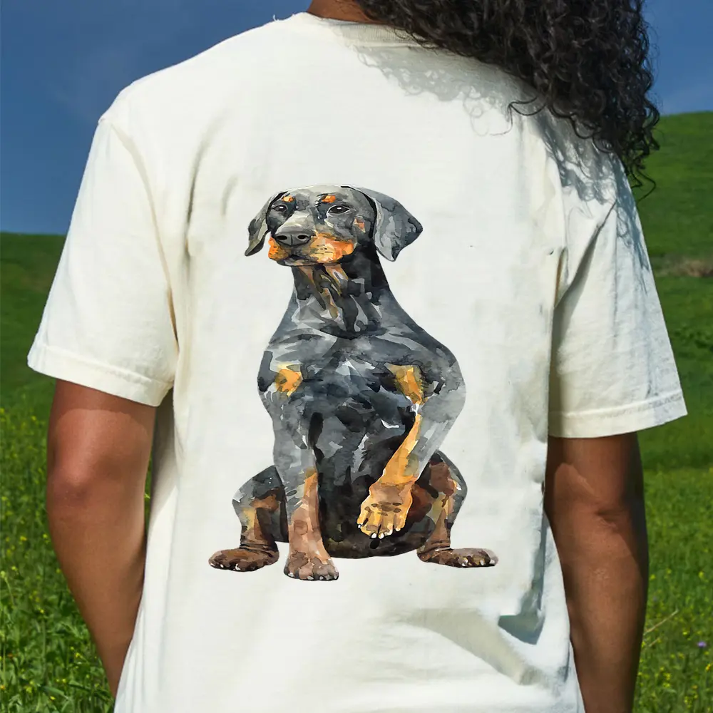 Watercolor Portrait Doberman Pinscher For Dog Owners Ver 3 T-Shirt - Cream