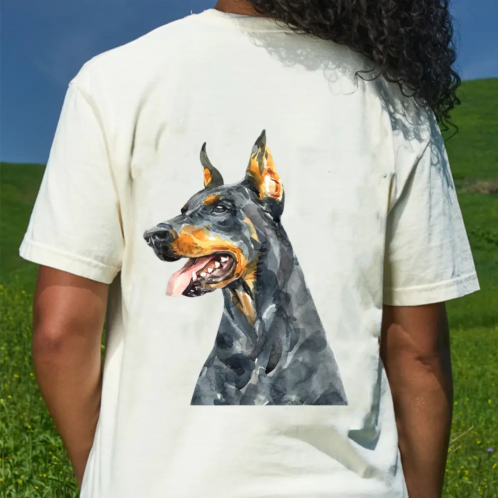 Watercolor Portrait Doberman Pinscher For Dog Owners Ver 4 T-Shirt - Cream