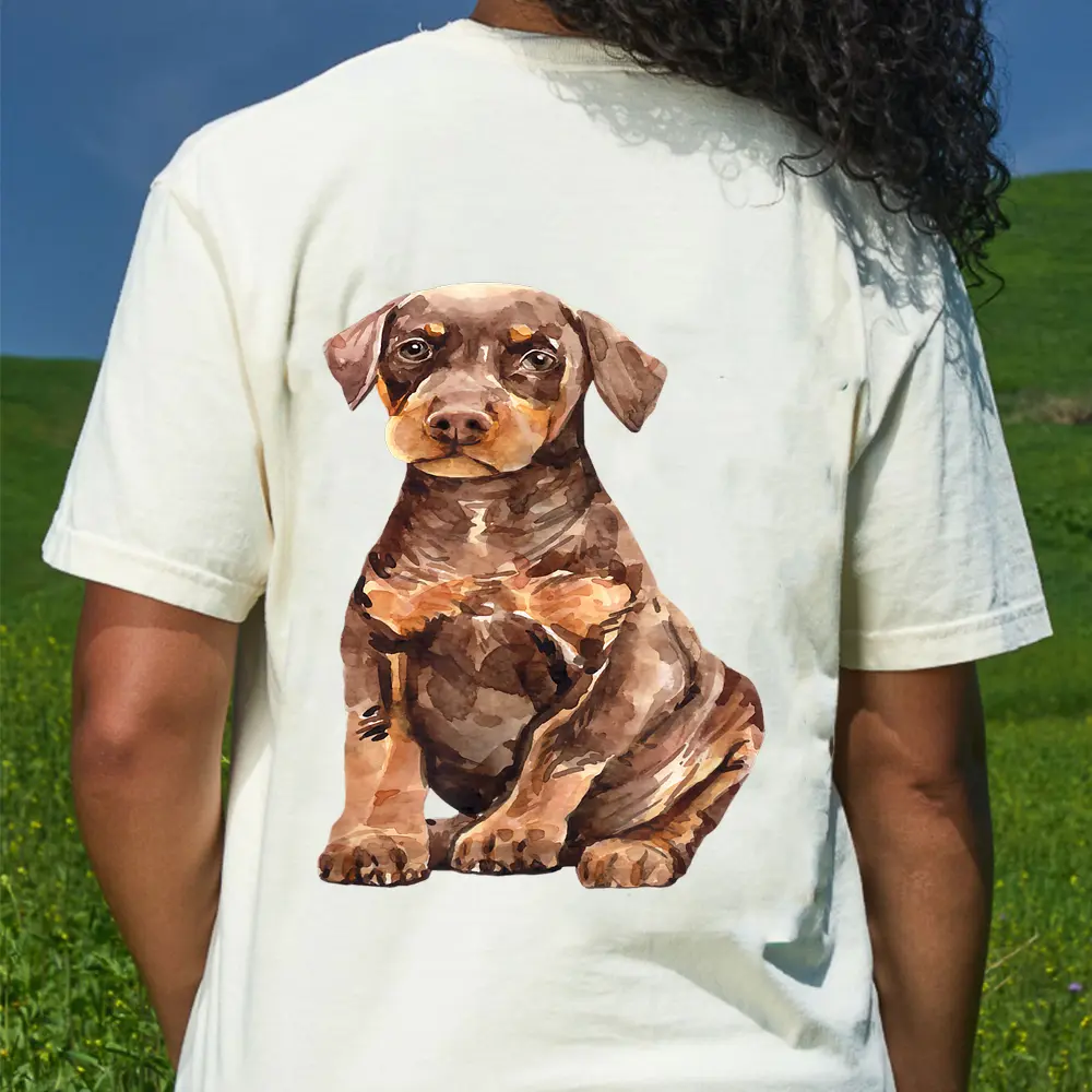 Watercolor Portrait Doberman Pinscher Puppy For Dog Owners Ver 1 T-Shirt - Cream