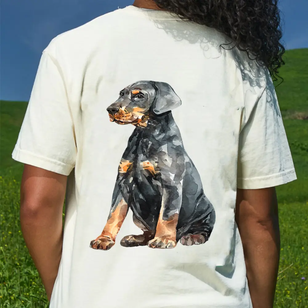 Watercolor Portrait Doberman Pinscher Puppy For Dog Owners Ver 2 T-Shirt - Cream