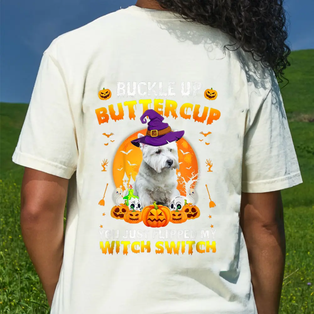 Westie Dog Buckle Up Buttercup Halloween Costume T-Shirt - Cream