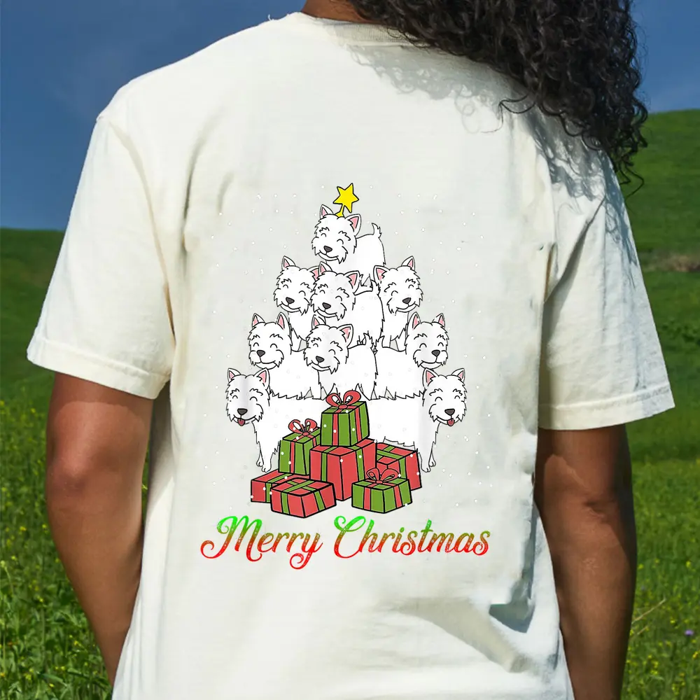Westie Dog Lover Matching Santa Westie Christmas Tree T-Shirt - Cream