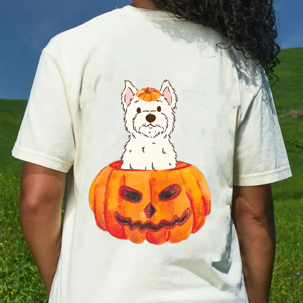 Westie Pumpkin West Highland White Terrier Dog Halloween T-Shirt - Cream