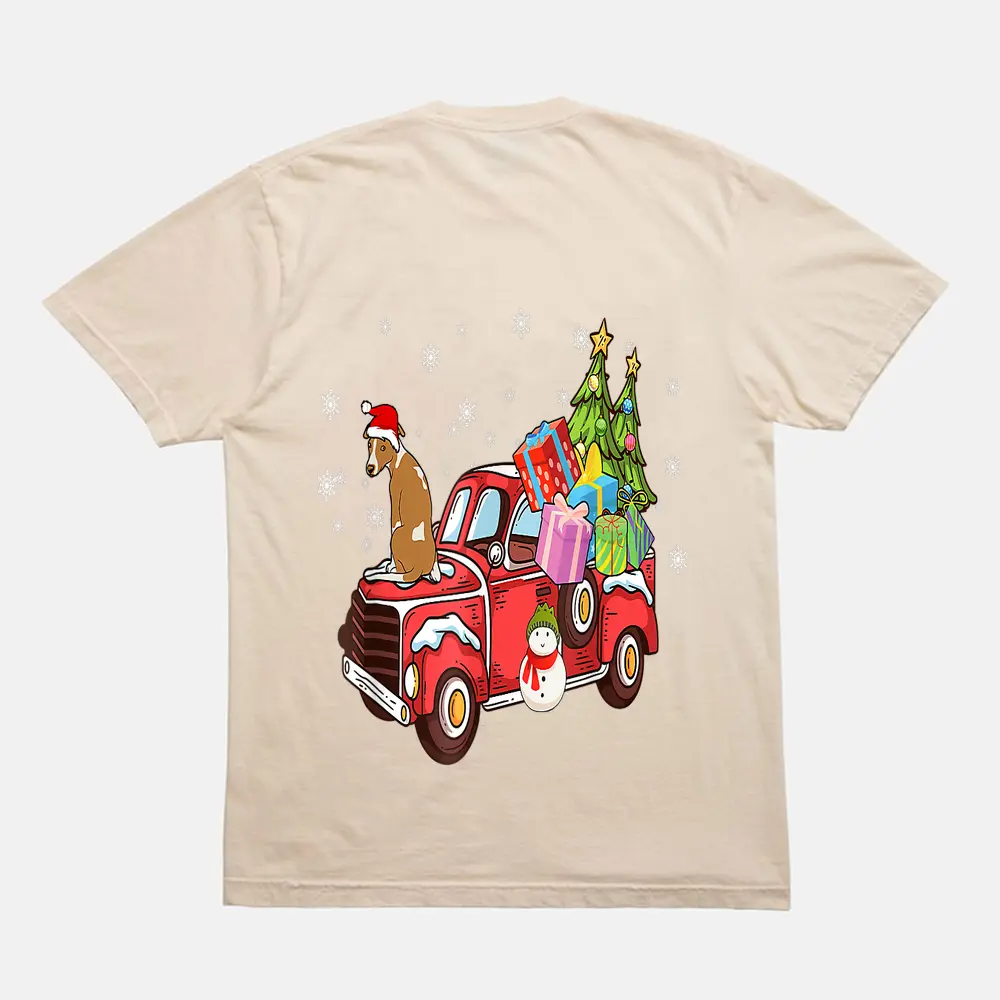 Whippet Riding Red Truck Merry Christmas Dog Lover Gifts T-Shirt - Cream Whippet Riding Red Truck Merry Christmas Dog Lover Gifts T-Shirt - Cream