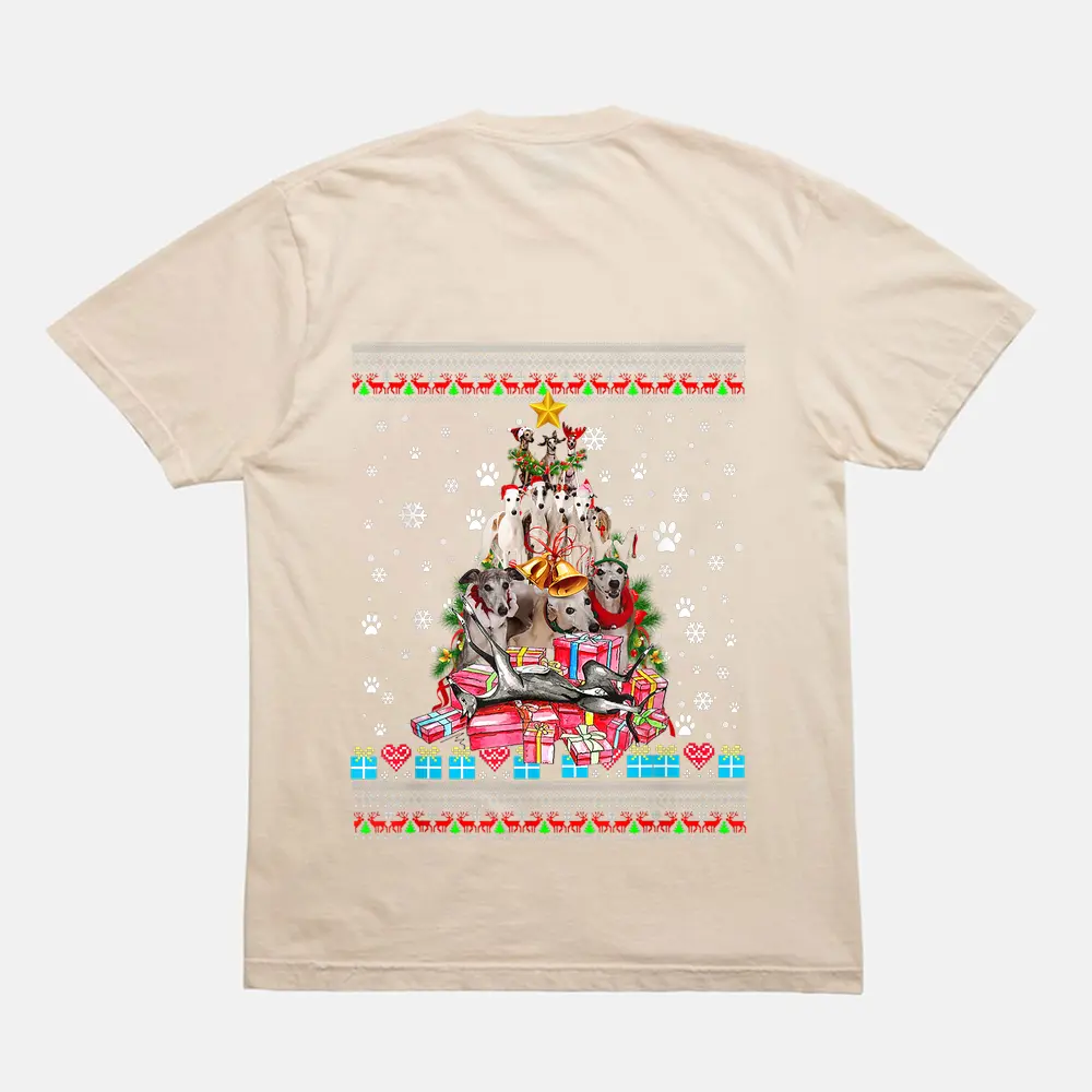 Whippets Dog Christmas Lights Christmas T-Shirt - Cream Whippets Dog Christmas Lights Christmas T-Shirt - Cream