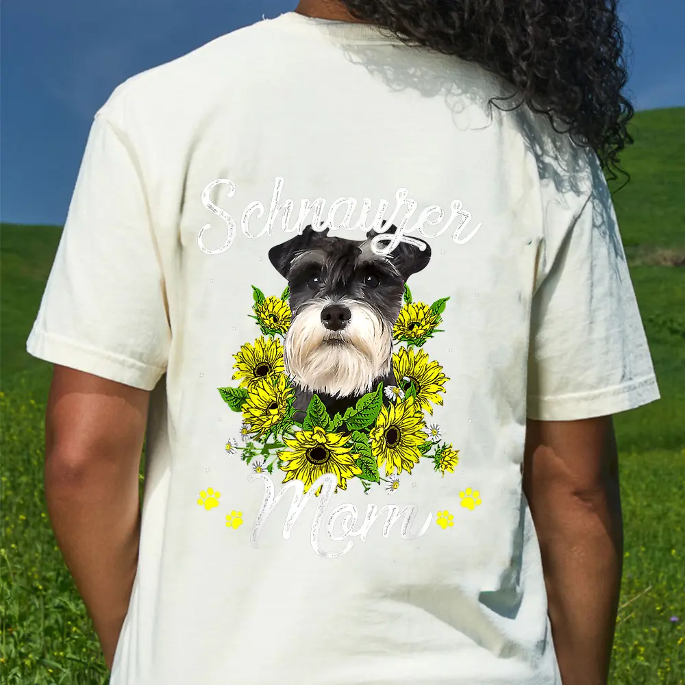 Womens Dog Mom Mother's Day Sunflower Schnauzer Mom T-Shirt - Cream