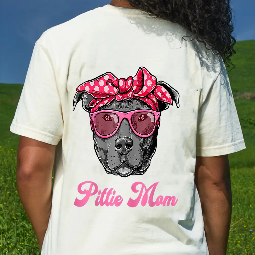 Womens Funny PITTIE MOM Women Cool Pitbull Dog Retro T-Shirt - Cream