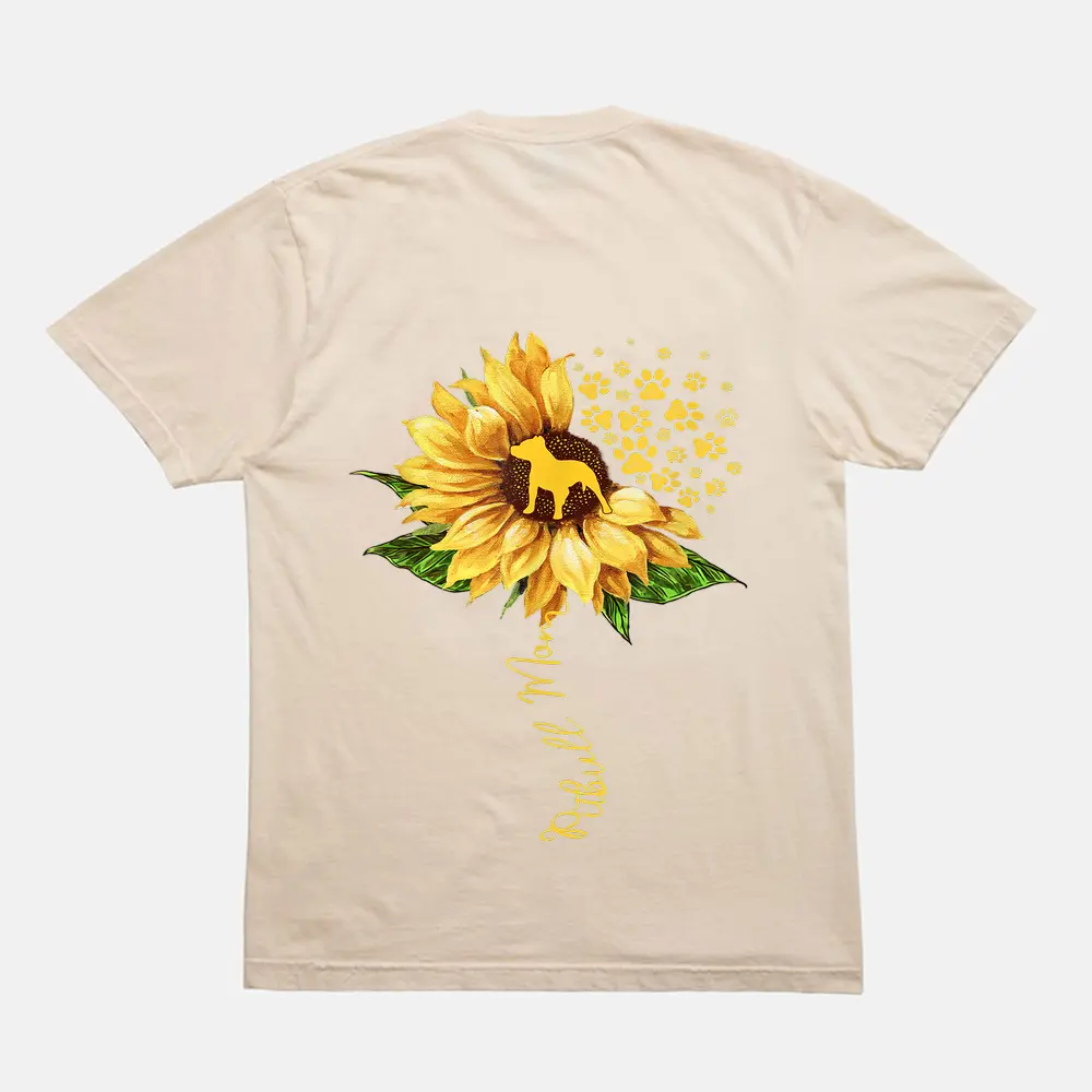 Womens Sunflower Pitbull Mom Dog Lover Mother's Day Dog T-Shirt - Cream Womens Sunflower Pitbull Mom Dog Lover Mother's Day Dog T-Shirt - Cream