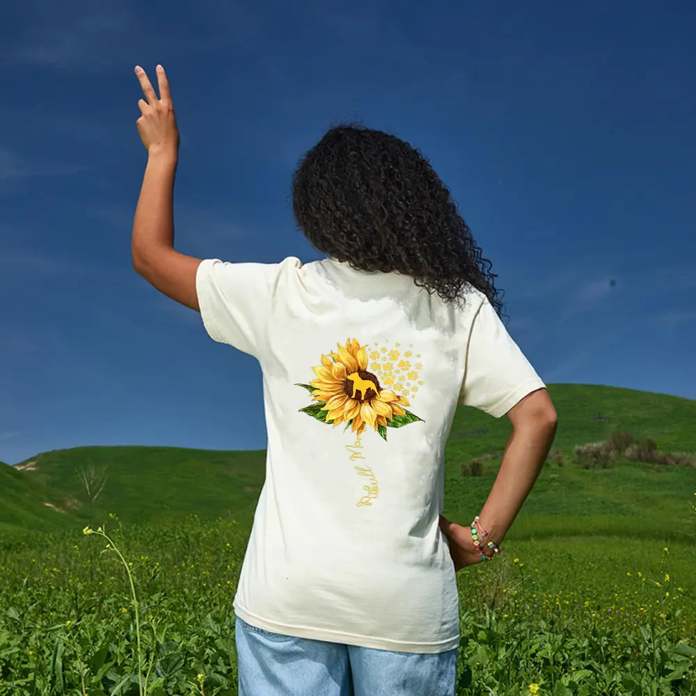 Womens Sunflower Pitbull Mom Dog Lover Mother's Day Dog T-Shirt - Cream Womens Sunflower Pitbull Mom Dog Lover Mother's Day Dog T-Shirt - Cream