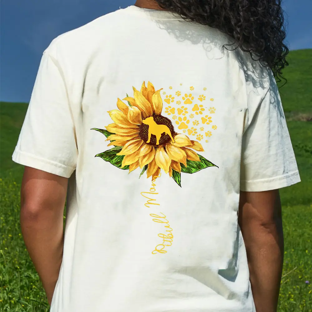 Womens Sunflower Pitbull Mom Dog Lover Mother's Day Dog T-Shirt - Cream