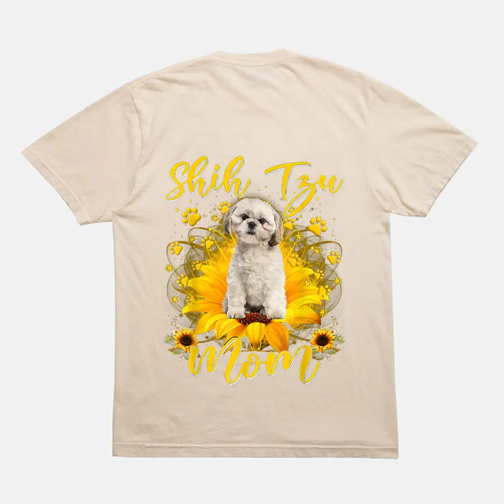 Womens Sunflower Shih Tzu Mom Dog Lover Mother's Day T-Shirt - Cream Womens Sunflower Shih Tzu Mom Dog Lover Mother's Day T-Shirt - Cream