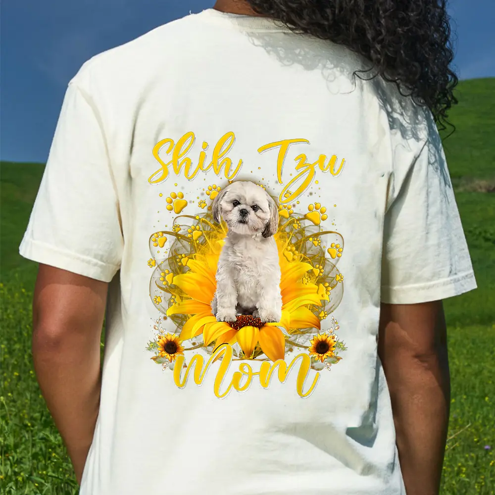 Womens Sunflower Shih Tzu Mom Dog Lover Mother's Day T-Shirt - Cream