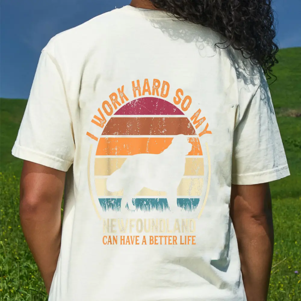 Work Hard So Dog Have Life - Funny Retro Newfoundland T-Shirt - Cream