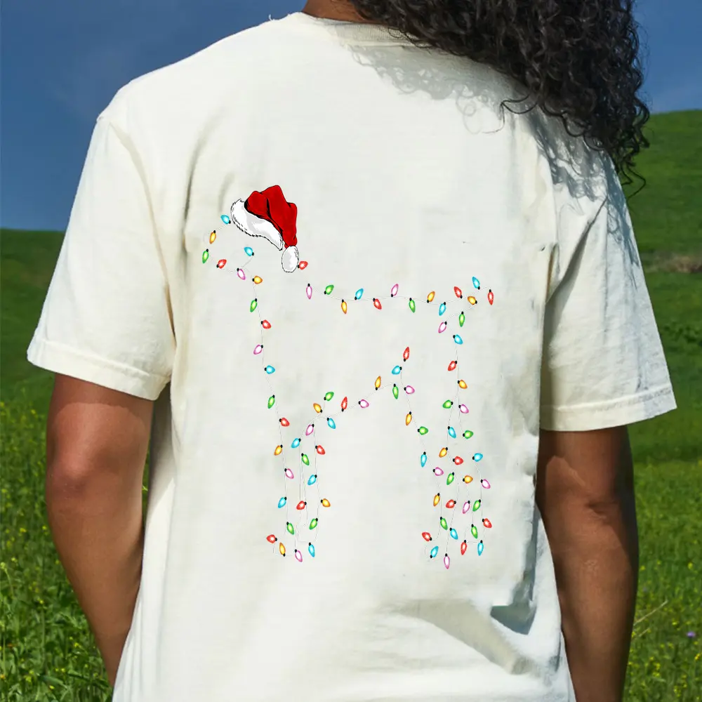 Xmas Lighting Santa German Shorthaired Pointer Dog Christmas T-Shirt - Cream
