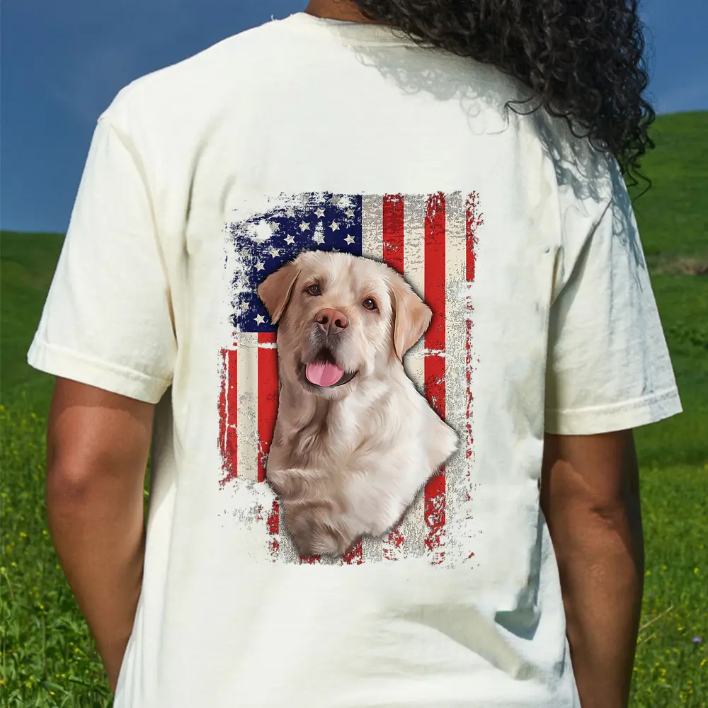 Yellow Labrador Labs Patriotic American Flag Dog 4th Of July T-Shirt - Cream