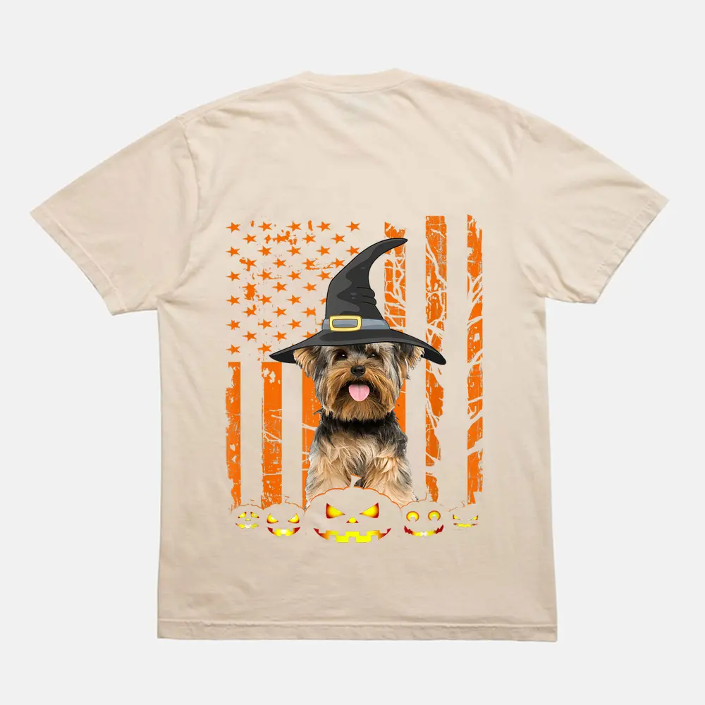 Yorkshire Terrier Dog Pumpkin American Flag Halloween Gifts T-Shirt - Cream Yorkshire Terrier Dog Pumpkin American Flag Halloween Gifts T-Shirt - Cream