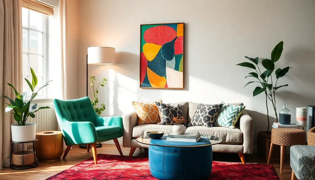 Living Luxe: Budgeting Savvy for First-Time Renters A chic and cozy living room blending style with affordability.