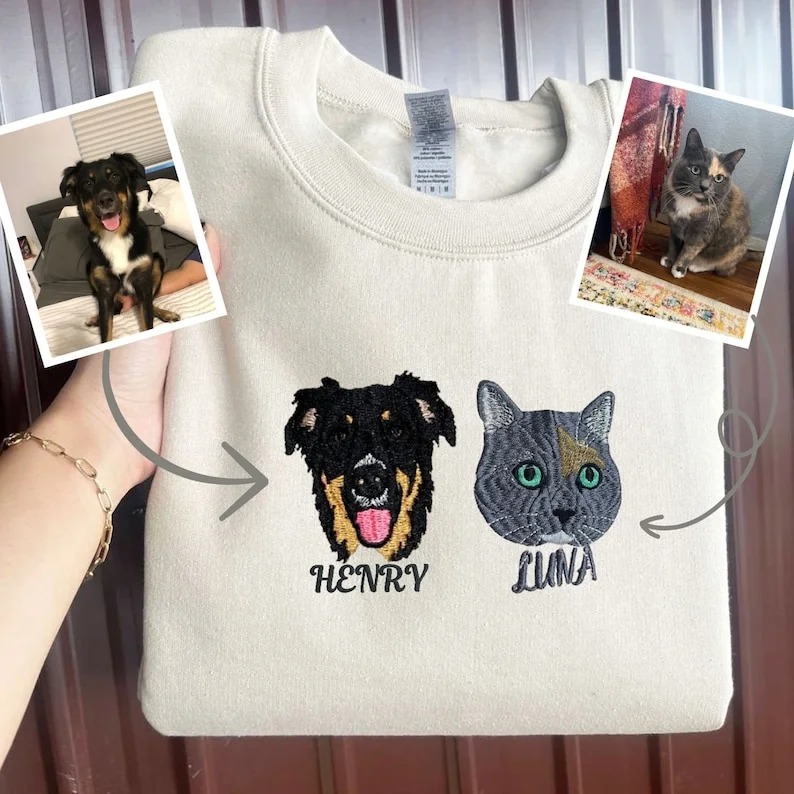 Custom Embroidered Pet Sweatshirt, Personalized with Your Photo Embroidery